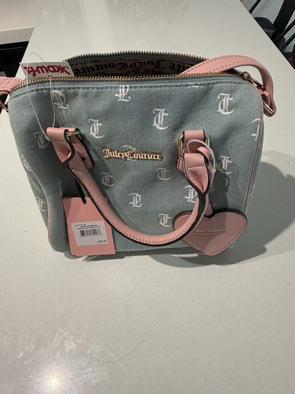 Juicy Couture Pink Trim Denim Logo Satchel